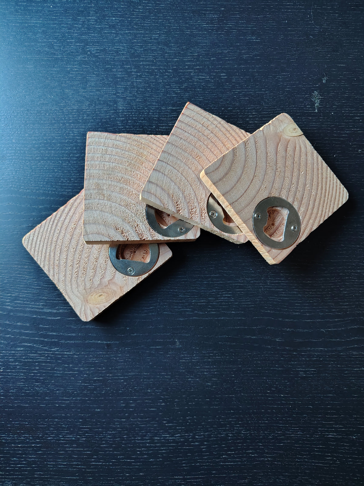 Bottle opener wood coaster