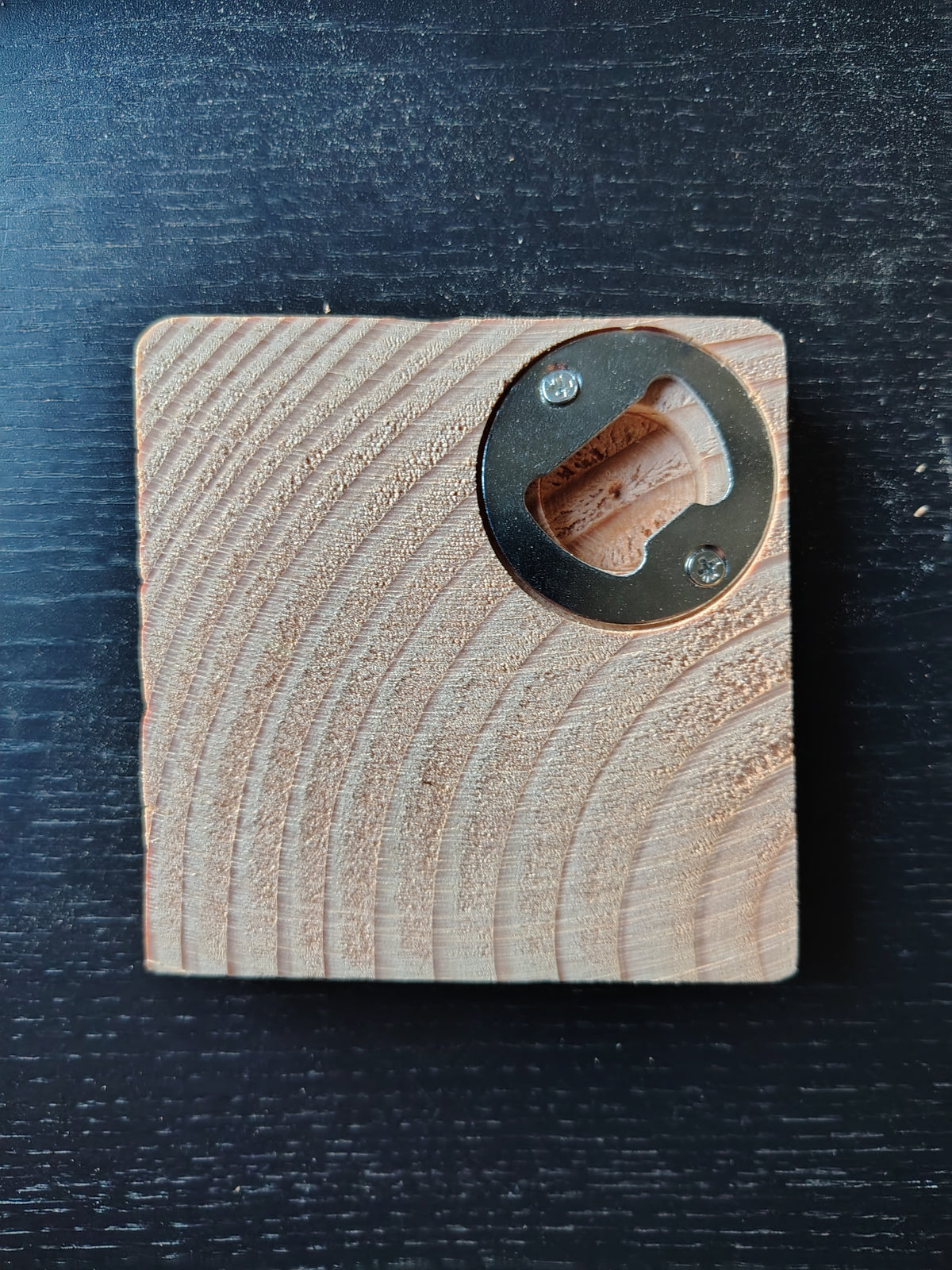 Bottle opener wood coaster